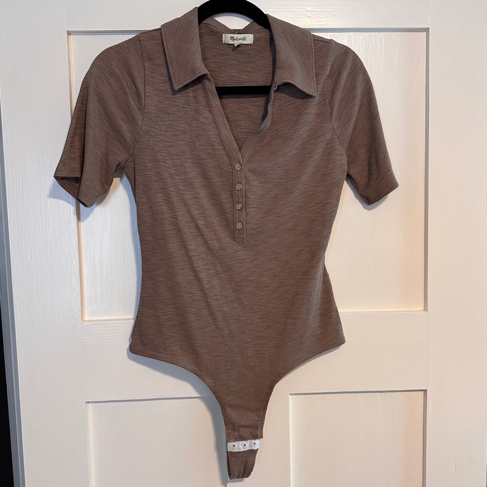 Madewell polo style light brown bodysuit